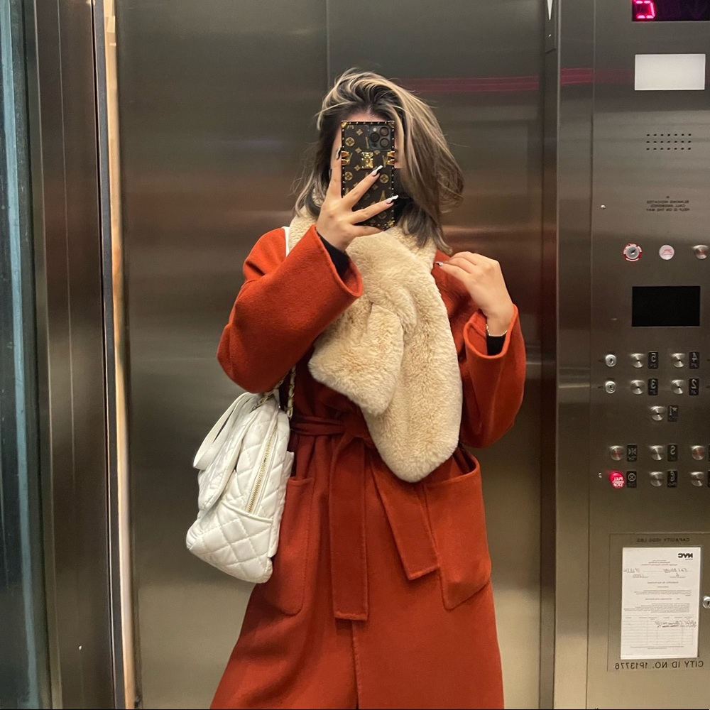 100% Wool Belted Red Coat